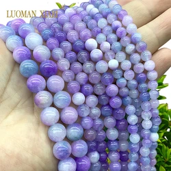 4-12MM Natural Stone Purple Flower Jades Chalcedony Loose Round Spacer Bead for Jewelry Making Diy Earrings Bracelet Accessories