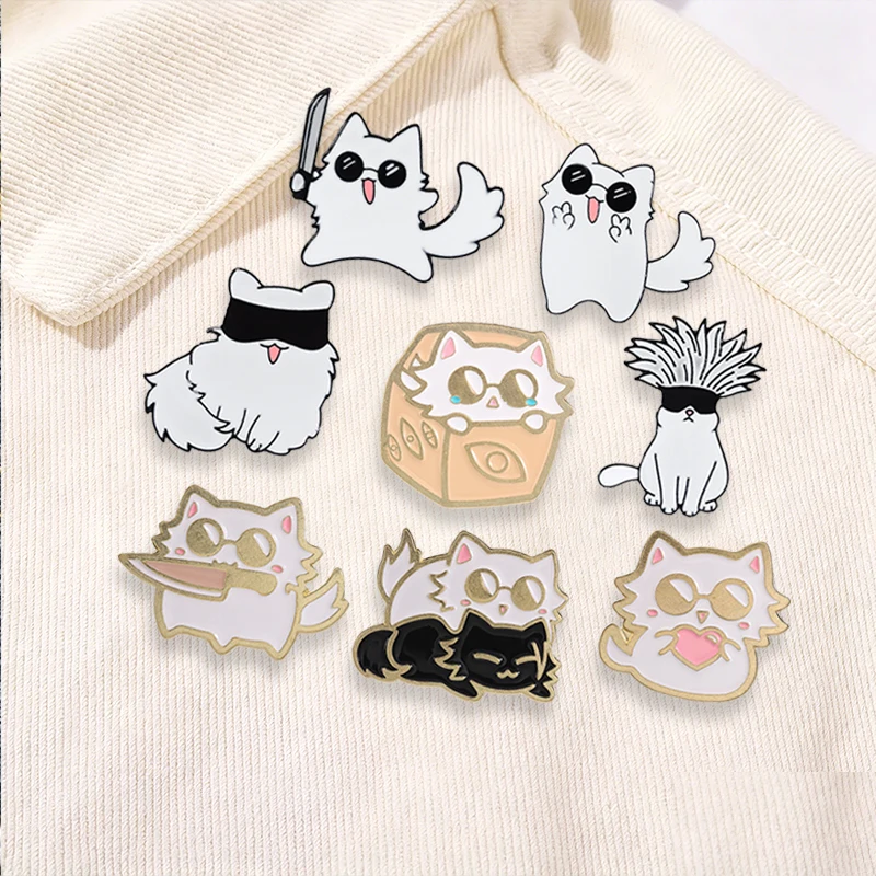 4-9 Stück/Set Cartoon Japan Anime Katzenmesser Emaille-Pins Comedy TV Flork Meme Eidechse Zauberer Frosch Luftschiff Roboter Brosche Schmuck Abzeichen – Detail 6