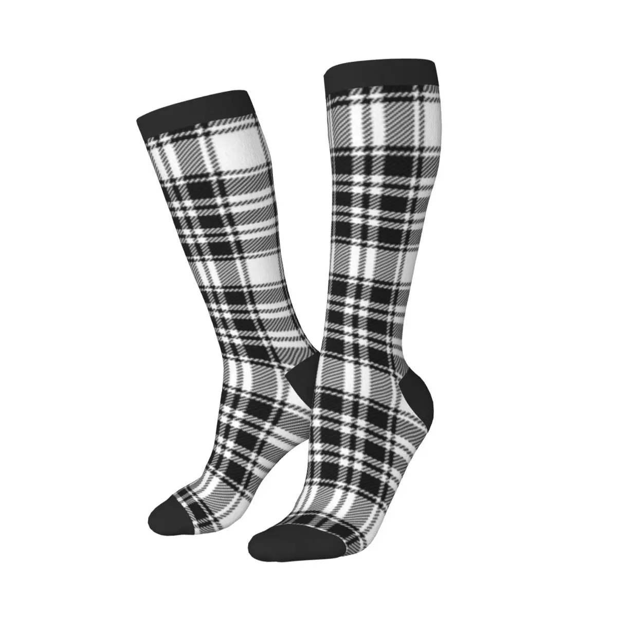 High Socks Monochrome Style Vintage English Stripes And Checks Pattern Over Knee Socks Streetwear Long Hosiery for Daily