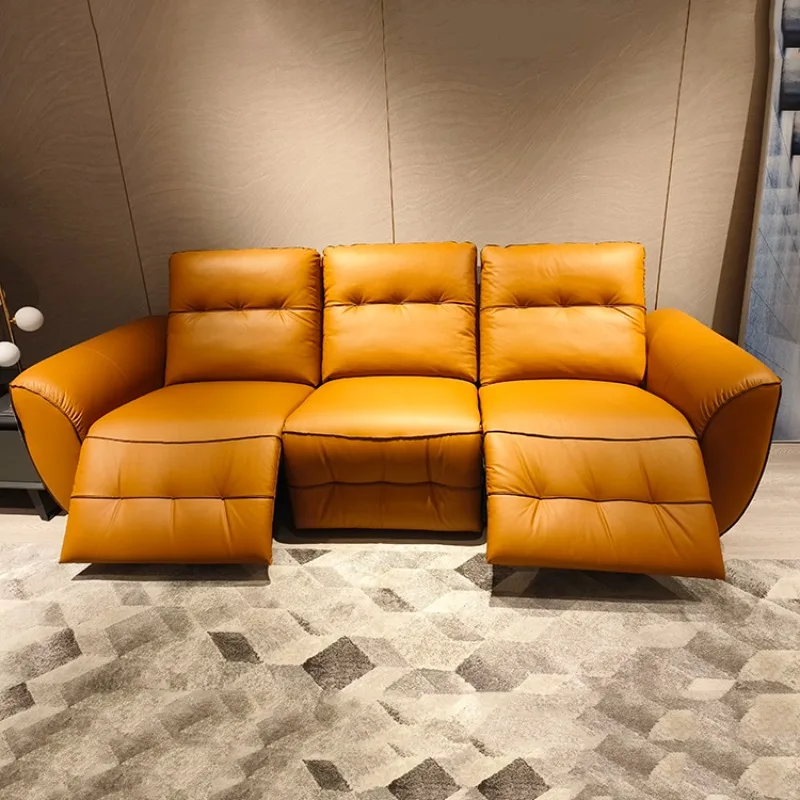 Electric sofa combination, minimalist size apartment living room first layer cowhide three-person genuine leather