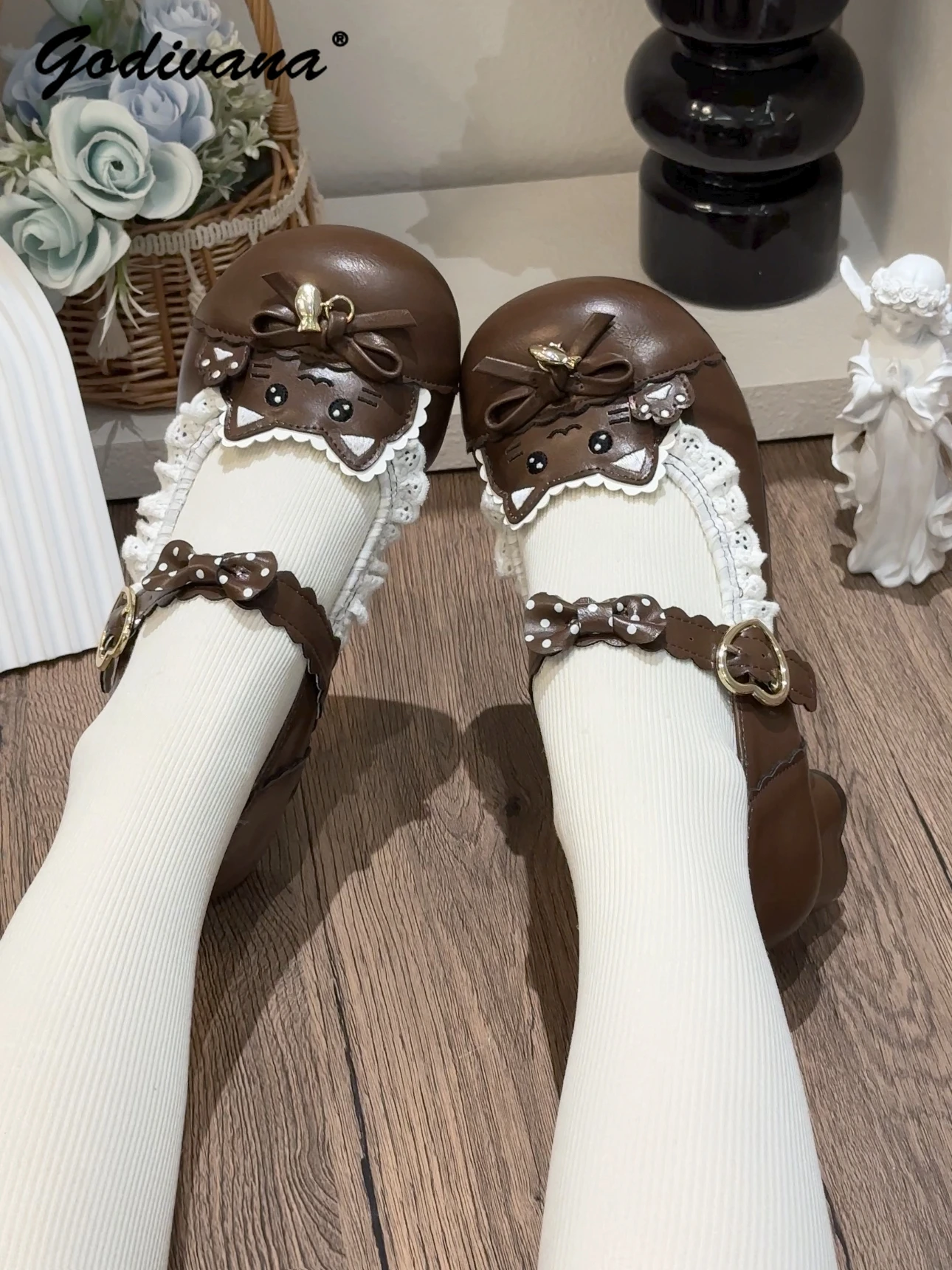 

Sweet Cute Cat Claws Lo Shoes New Spring Summer Daughter Girls Lolita Leather Shoes Round Head Women's Flats