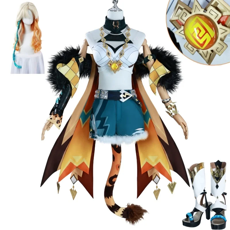 Genshin Impact Xilonen Cosplay Costume Wig Shoes Game Role Clothes Party Uniform Hallowen Clothing Accessories Full Set