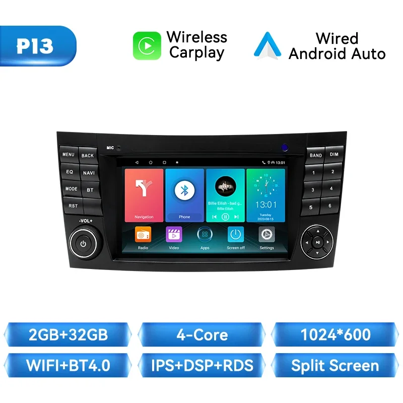 Draadloze Carplay Auto Radio Android14 Voor Mercedes Benz E-Klasse W211 E200 E220 E300 E350 E240 E270 E280 Cls Klasse W219 Stereo