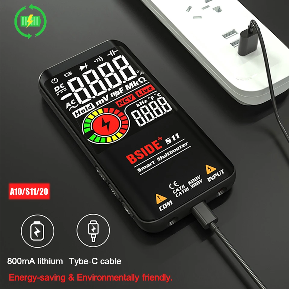 Smart 9999 EMF Multitester DC AC Voltage Capacitor Ohm Diode Live Electric Tester USB charg BSIDE Profesional Digital Multimeter