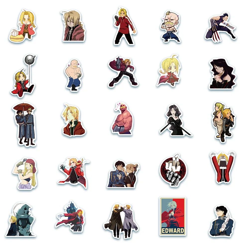 50/30/10PCS Edward Elric Alphonse Elric Roy Mustang Anime popolari Graffiti Adesivi Bagagli Casco Laptop Adesivi impermeabili