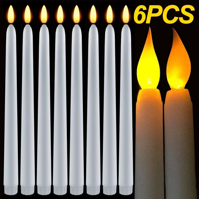 3/6Pcs LED Flameless Electronic Candles Battery Powered Taper Long Candle Light for Party Wedding Home Decoration Flashing Lamp