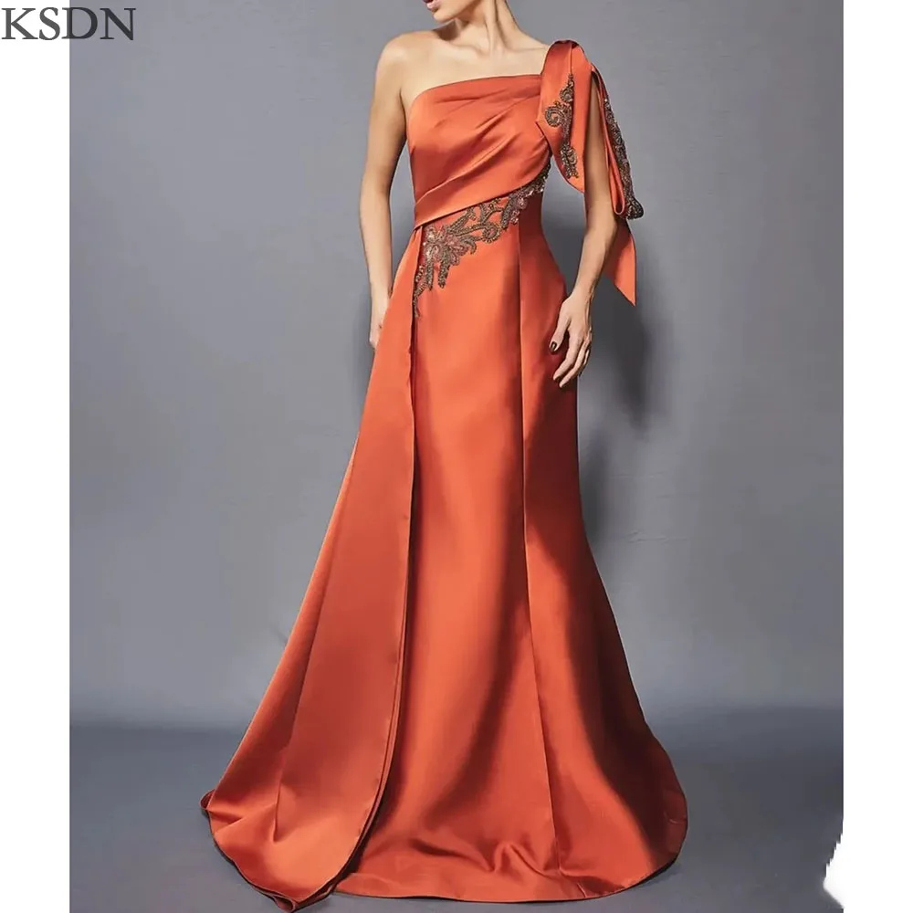

KSDN Elegant Women Evening Dresses 2025 Luxury One-Shoulder Sweep Train Appliques Sleeveless Gowns Special Occasion Pretty Dress