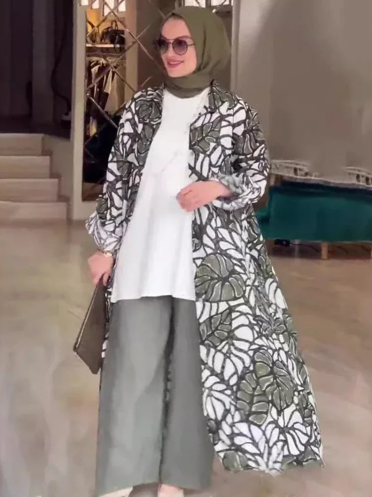 ผู้หญิงมุสลิมเสื้อชุดเสื้อคลุมยาวเสื้อสเวตเตอร์ถัก Abaya ชุด Jalabiya พิมพ์ Ramadan ดูไบ Abayas Kaftan อิสลาม Eid Vestidos อาหรับ