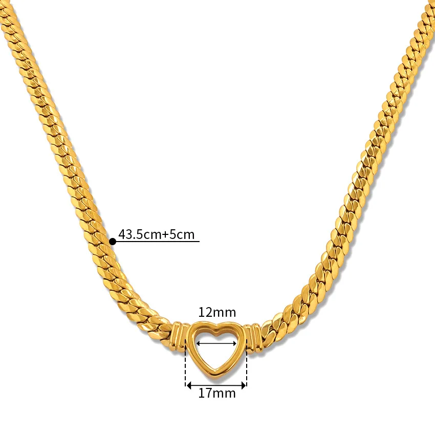 Peri'sbox Stainless Steel Solid Gold Pvd Plated Chunky Thick Chain Hollow Heart Choker Necklace for Women Street Fashion Jewelry view 6