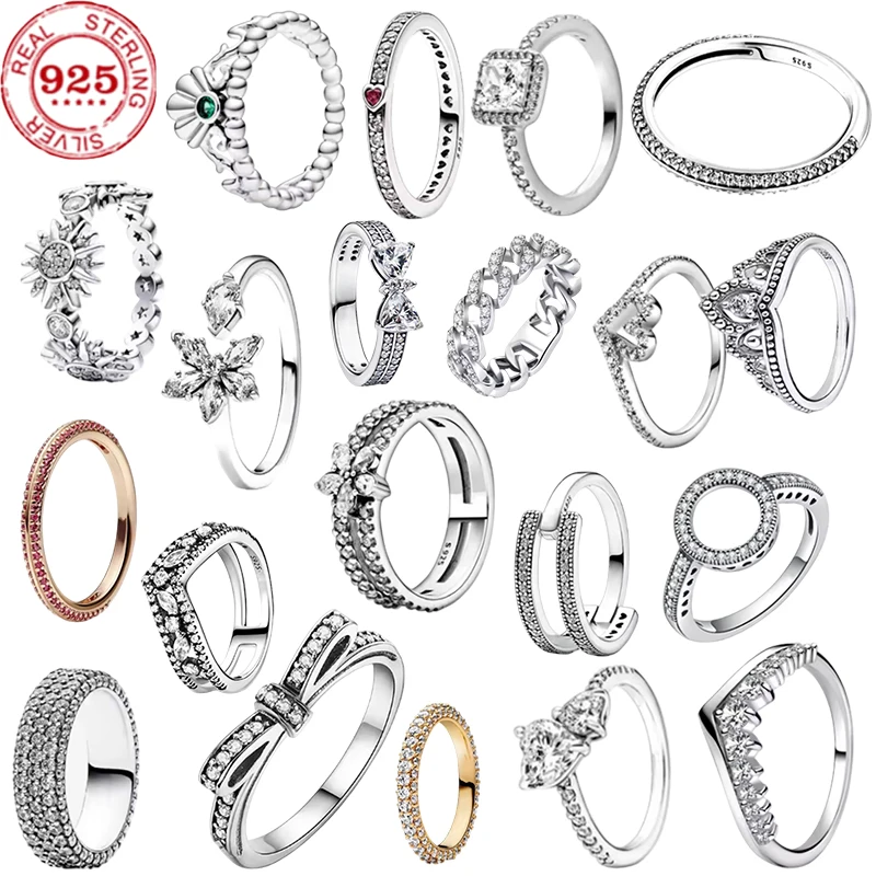 

New 925 Silver Sparkling Bow Double Hearted Zircon Ring for Women DIY High Quality Wedding Jewelry Gifts