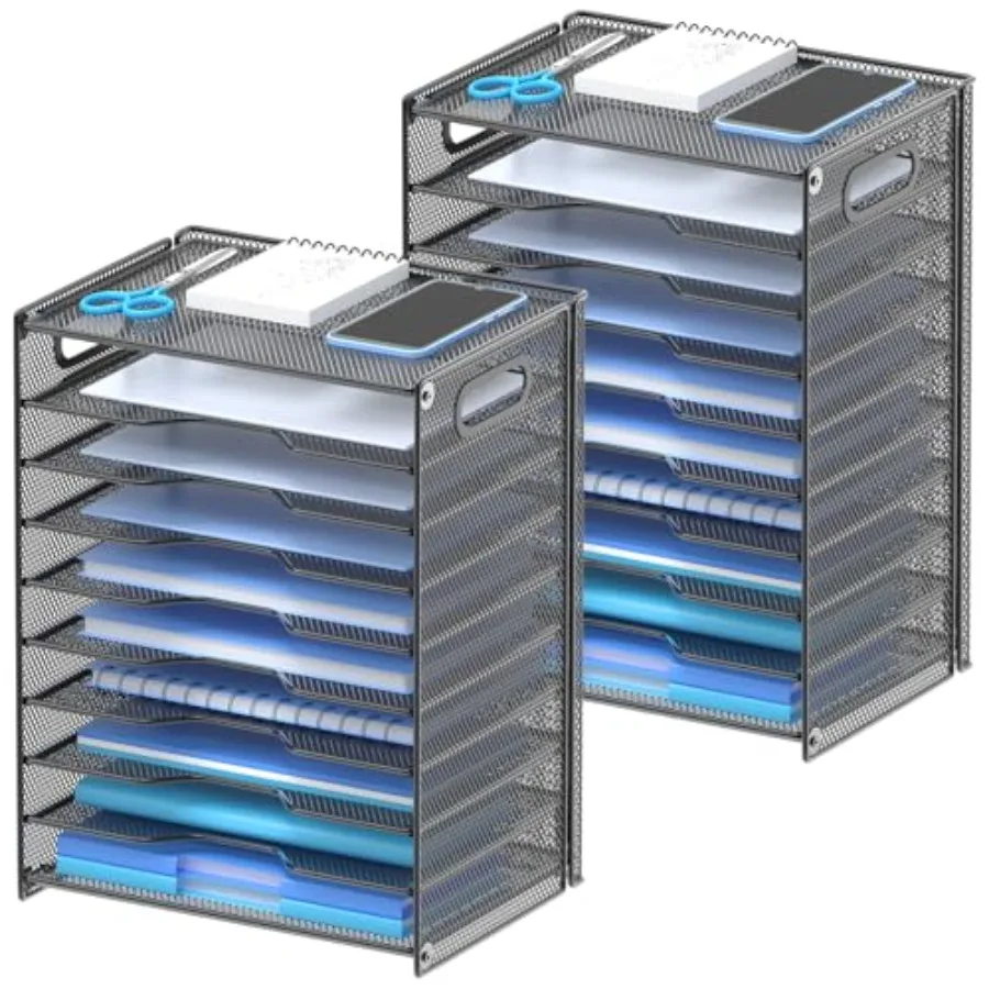 

10-уровневый органайзер для бумаг - сетчатый настольный лоток для документов с ручками для офиса и школы