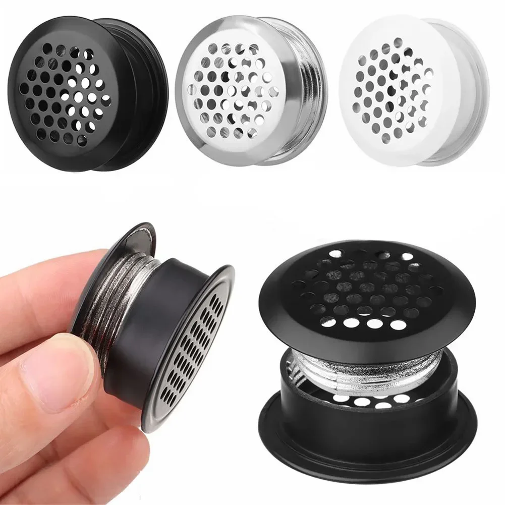 Aço Inoxidável Rodada Air Vent Grille, Plugs Móveis, Hardware para Guarda-Roupa e Gabinete, 2PCs