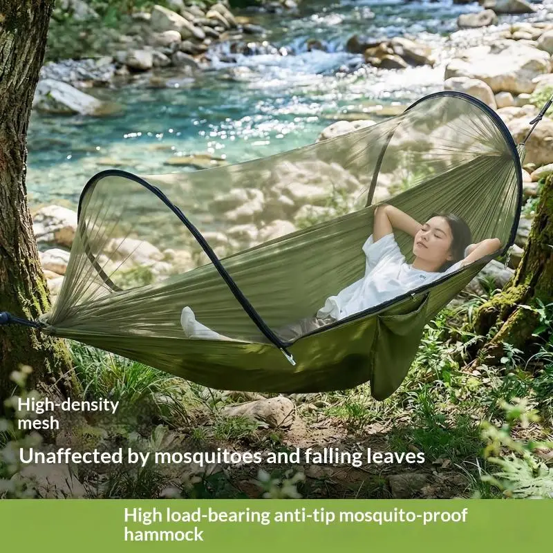 2 In 1 Camping Hammock Mosquito Net Automatic Outdoor Quick Setup Travel Garden Backyard