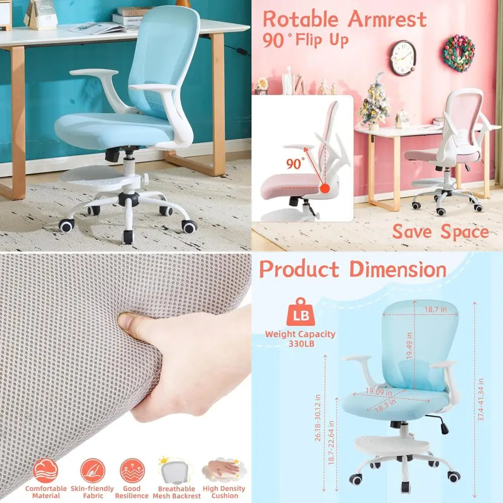 

Ergonomic Swivel Mesh Desk Chair with Adjustable Arms, Height & Footrest for Kids' Study, Home Office, and Computer Use