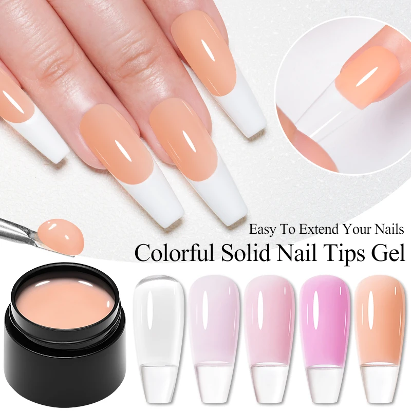 MEET ACROSS Solid Nail Tips Gel 5g Transparent Pink UV LED Function Gel UV Lamp Nail Extension Gel Soak Off Nail Art Gel Varnish