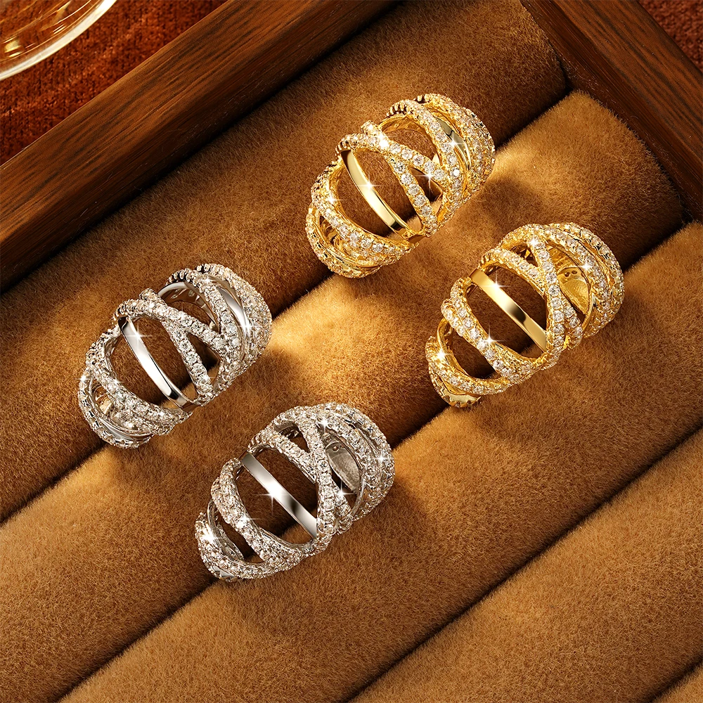 OXTAO VVS1 Moissanite Niche Design Multi-layer Wrapped Earrings for Women 14K Gold Filled  Charm Necklace Unique Design Jewelry