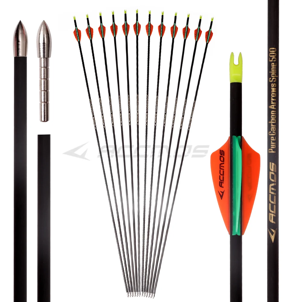 6/12pcs ID4.2mm Arrow 32in Pure Carbon Spine 300 400 500 600 700 800 900 1000 1300 1500 for Bow Archery Hunting Shooting