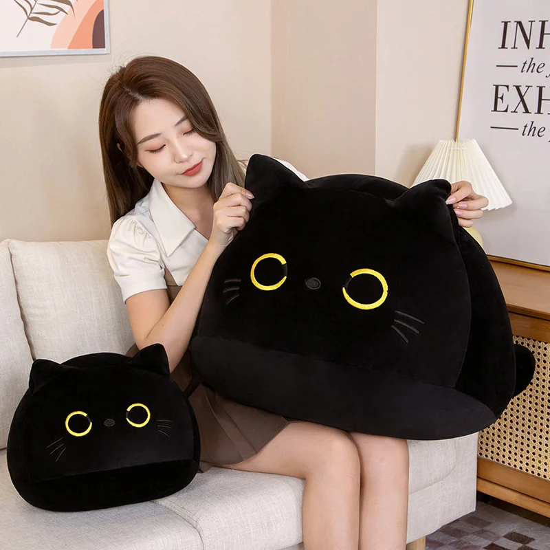 9cm-70cm Kawaii Große Größe Plüsch Katze Kissen Runde Schwarze Katze Bett Kissen Schlafen Spielzeug Gefüllte Weiche tier Puppen Kinder Geburtstag Geschenk – Detail 12