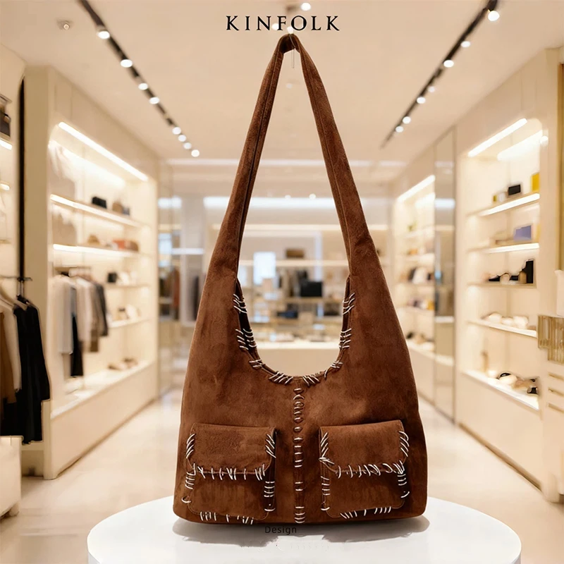 

Роскошная сумка на плечо, модная ретро мотоциклетная сумка с кольцом, замшевая сумка с несколькими карманами, сумка через плечо с магнитной пряжкой