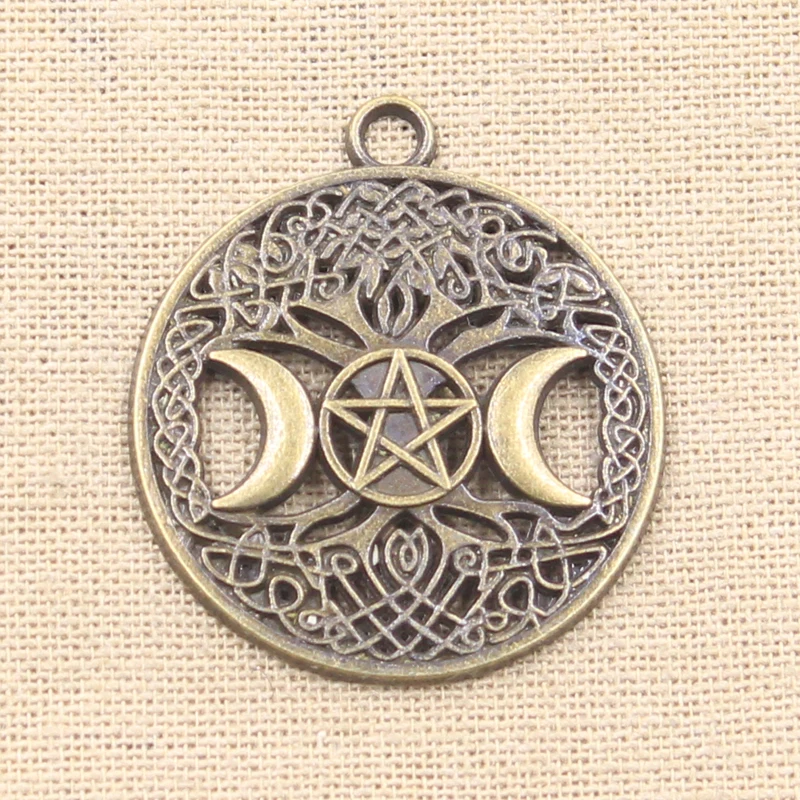 4pcs Charms Moon Star World Tree 39x34mm Antique Silver Color Plated Pendants Making DIY Handmade Tibetan Finding Jewelry