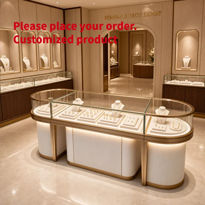custom.Customized Jewelry Showcase Storage Drawers LED Lighting Tempered Glass Stainless Steel Frame Display Cabinet Retail