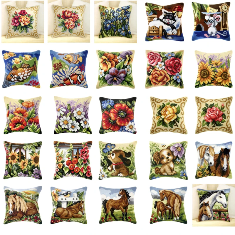 NEW 1-21 Tapestry Pillow Kit Unfinished Acrylic Yarn Embroidery Pillow Tapestry Canvas Cushion Front Cross Stitch Pillowcase