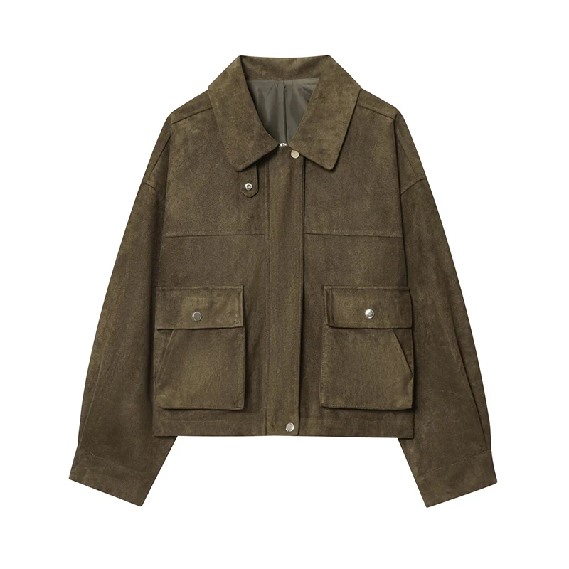 YENKYE 2025 Women Autumn Winter Faux Leather Bomber Jacket Front Zipper Long Sleeve Pockets Streetwear Outerwear Loose Coat