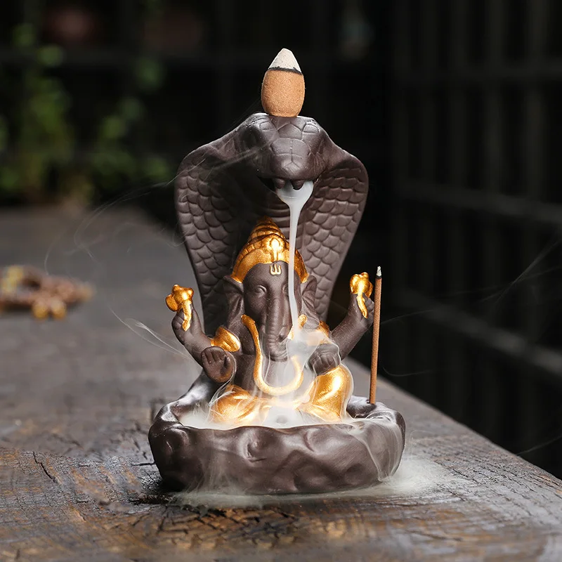 Backflow Incense Purple Clay Craft Holder Snake Shape Elephant God Little Buddha