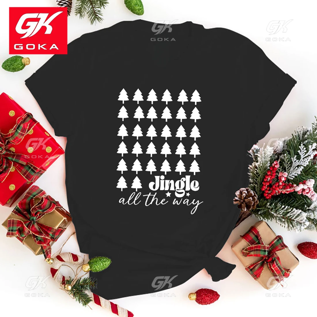 Hot Jingle All The Way Christmas Tree Funny Cotton T Shirt Harajuku Print Fashion Short Sleeve Casual Tops Cool Hip Hop T Shirts