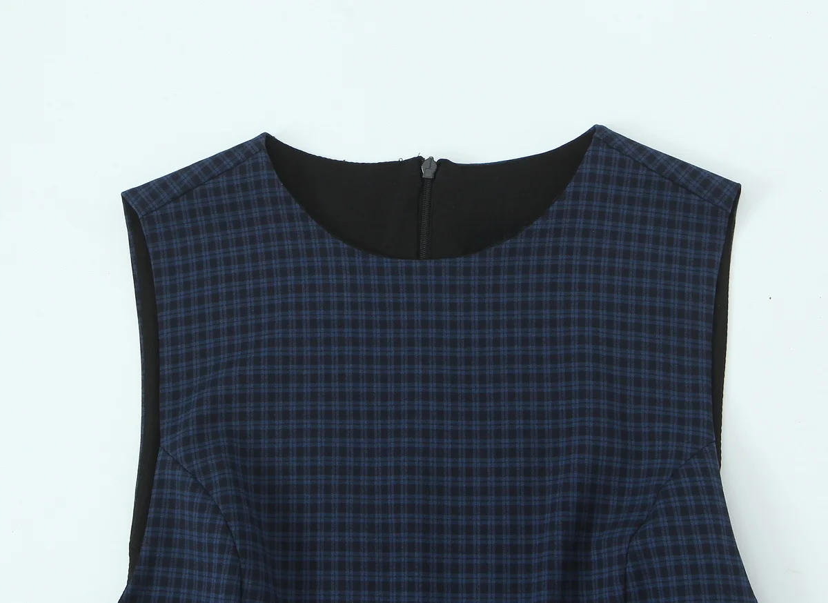 2025 outono nova moda feminina estilo elegante em torno do pescoço sem mangas xadrez em camadas vestido curto decorativo