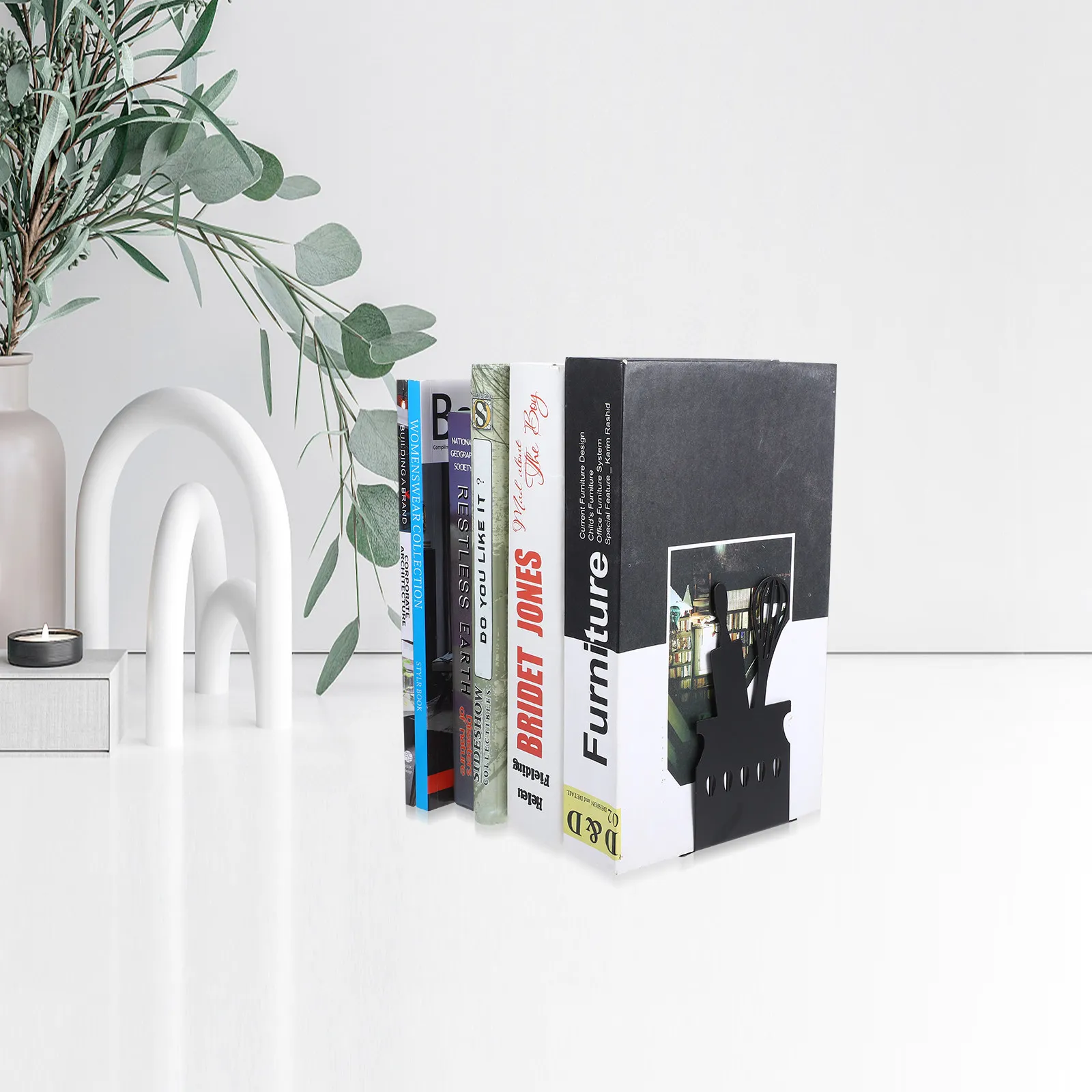 

Пара металлических подставок для книг в стиле кухонной утвари, декоративные держатели для книг и журналов, органайзеры для полок, украшение для дома и офиса