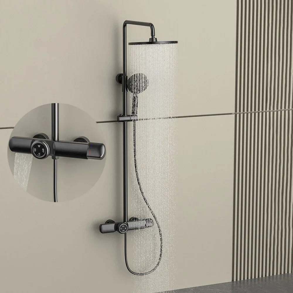Thermostatic Grey Shower Set Bathtub Simple Three-speed Booster Sprayer Bathroom Apartment Showers Faucet