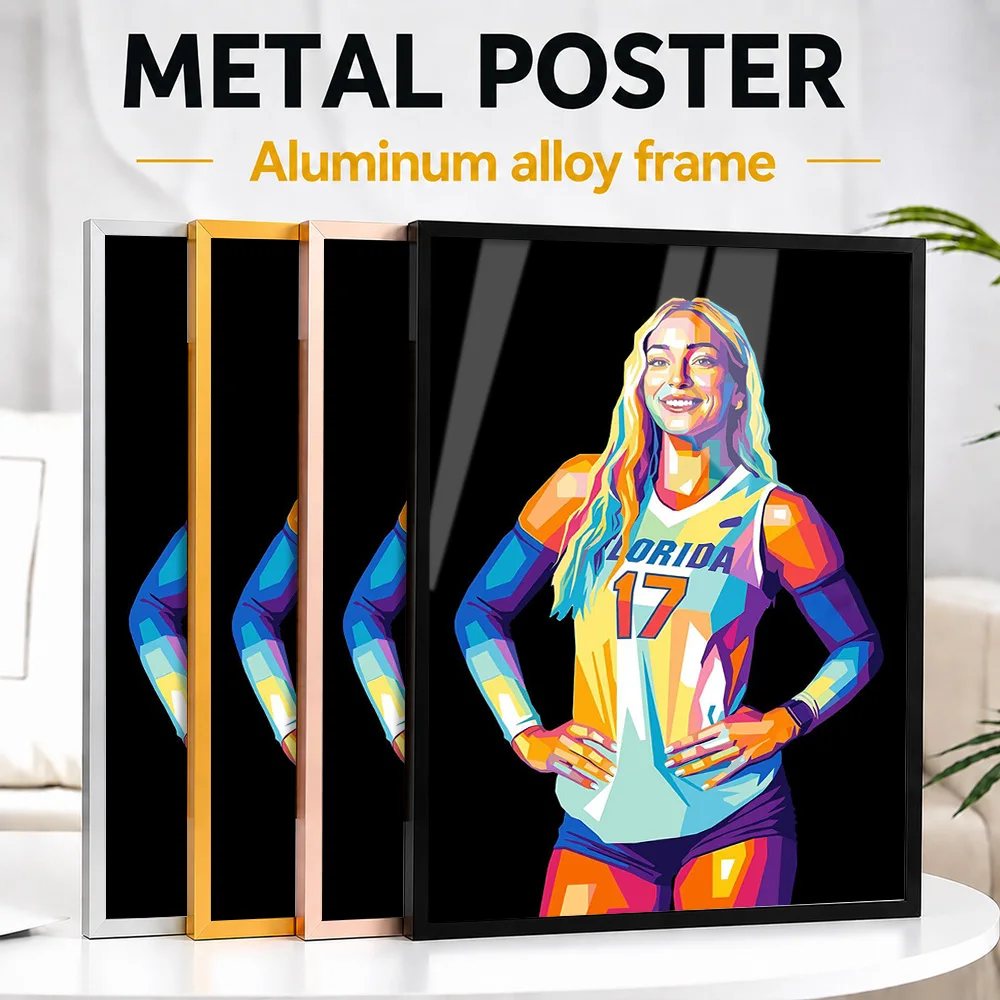 Isabel Martin Volleyball Player Pop Framed Metal Print Personalized Geometric Illustration Wall Art For Sports Memorabilia Room