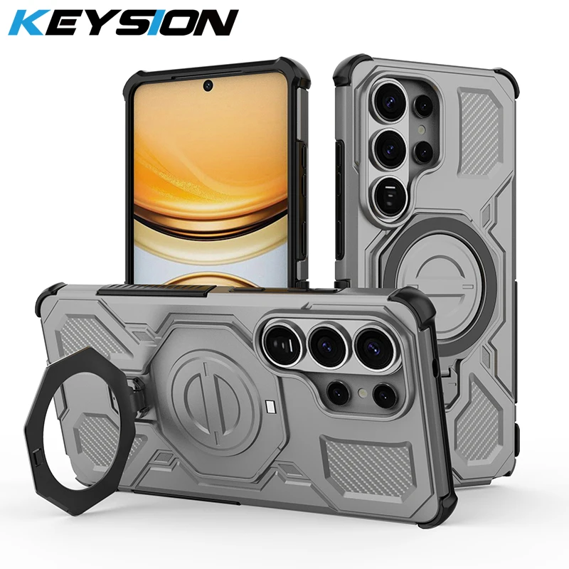 

KEYSION Shockproof Magnetic Case for Samsung S26 Ultra 5G Upright Live Metal Ring Stand Phone Back Cover for Galaxy S26 S26+Plus