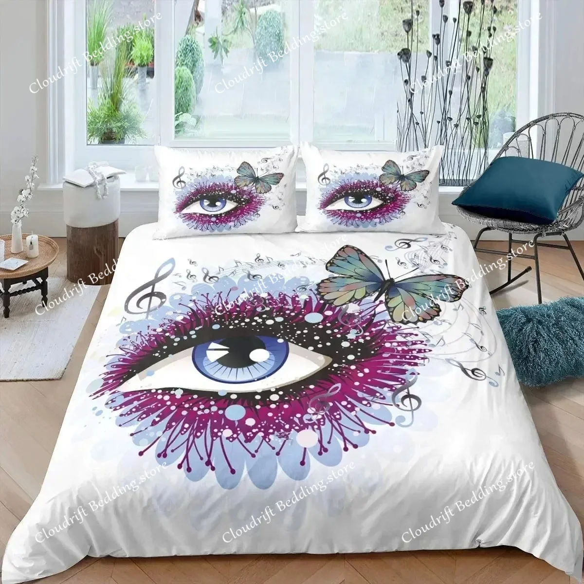 Eyelash Duvet Cover Set Romantic Woman Closed Eyes Long Lashes  King Queen Bedding Set English Words Polyester Quilt Cover