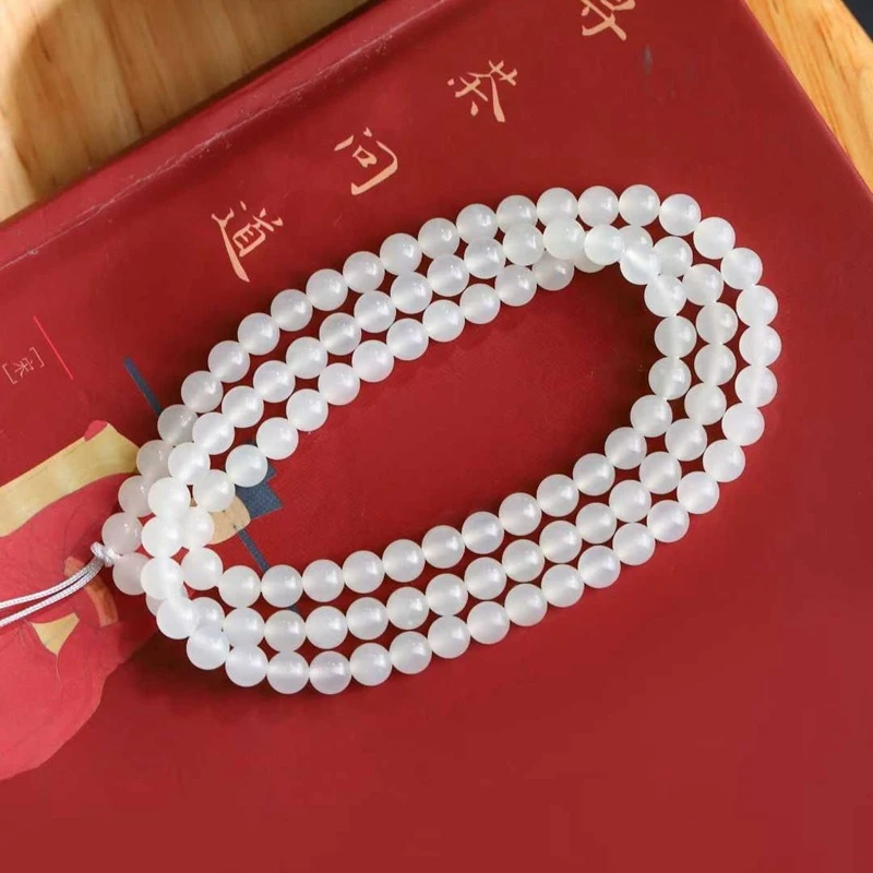 

Natural Hotan Qinghai Material Sheep Fat Grade White Jade Multi-use Women's 108 Bead Necklace