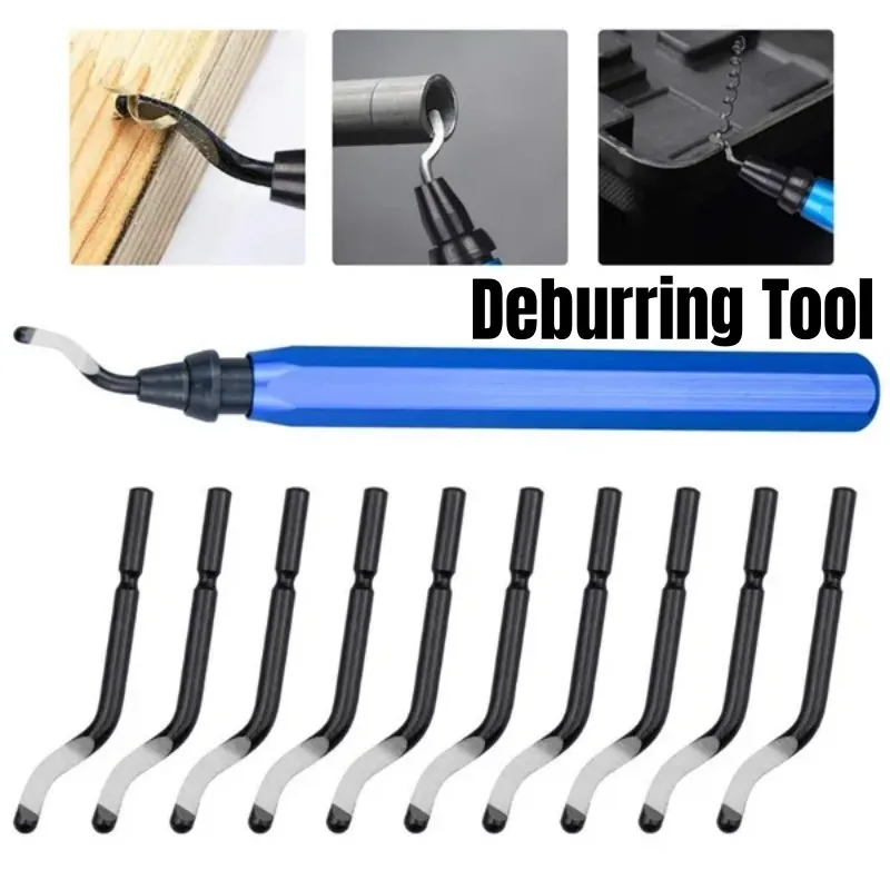 

1 Set Handle Burr Metal Repair Deburring Tool Kit 10pc Router Bit Rotary Deburr Blades Remover Hand DeburRed for Wood Plastic