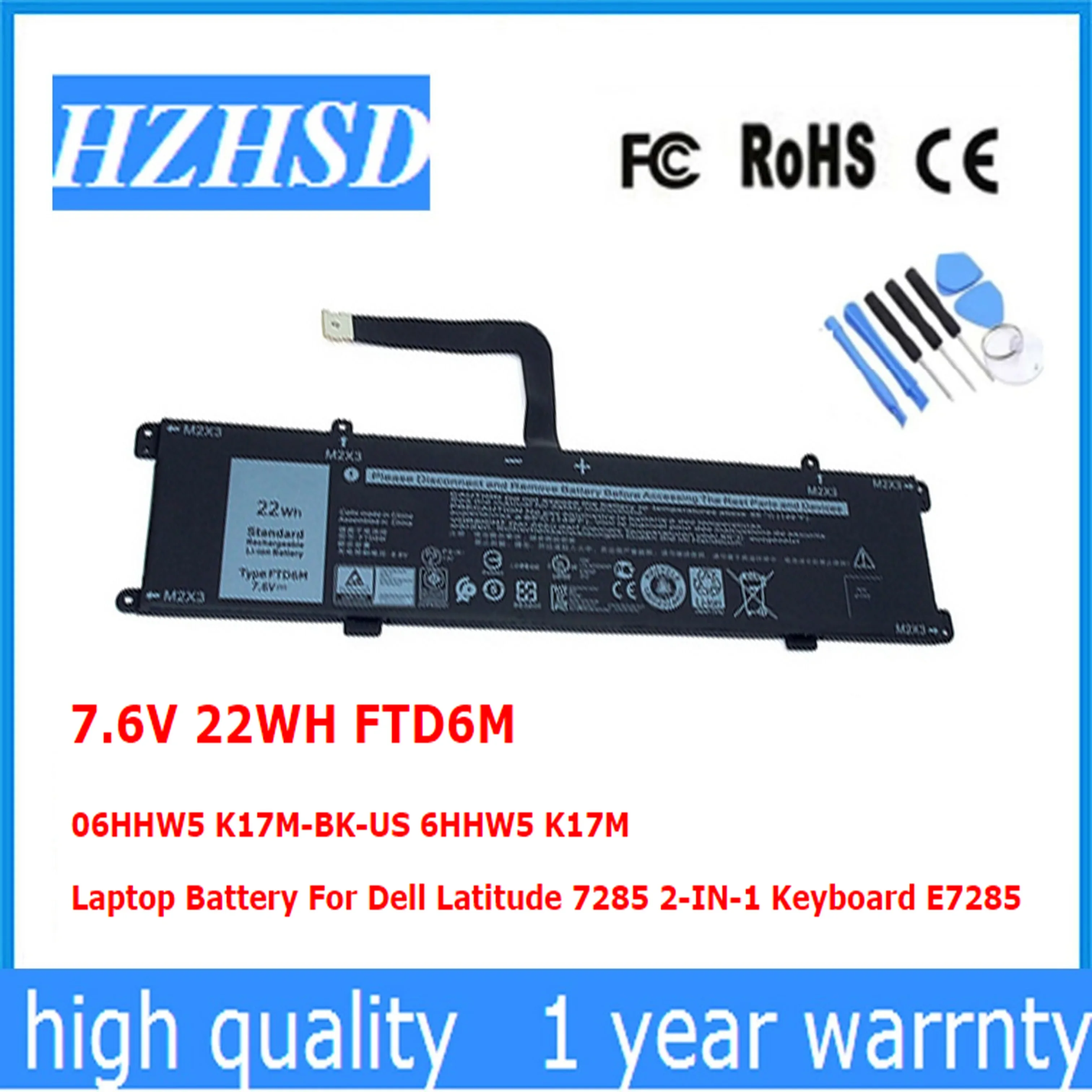 

7.6V 22WH FTD6M 06HHW5 K17M-BK-US 6HHW5 K17M Original Laptop Battery For Dell Latitude 7285 2-IN-1 Keyboard E7285