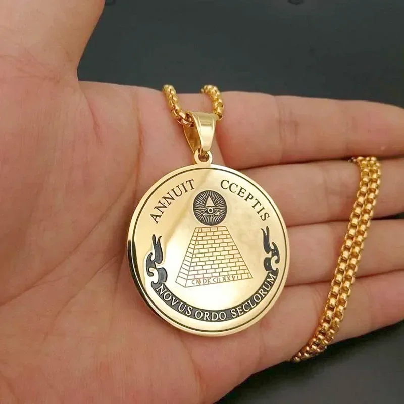 

Ancient Egyptian Pyramid Providence Eye Tide Stainless Steel Round Label Men's Pendant Necklace Jewelry