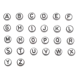 50pcs 4x7mm Silver Color Acrylic Letter Beads Round Flat Alphabet Spacer Beads for Jewelry Making Handmade Diy Bracelet Necklace