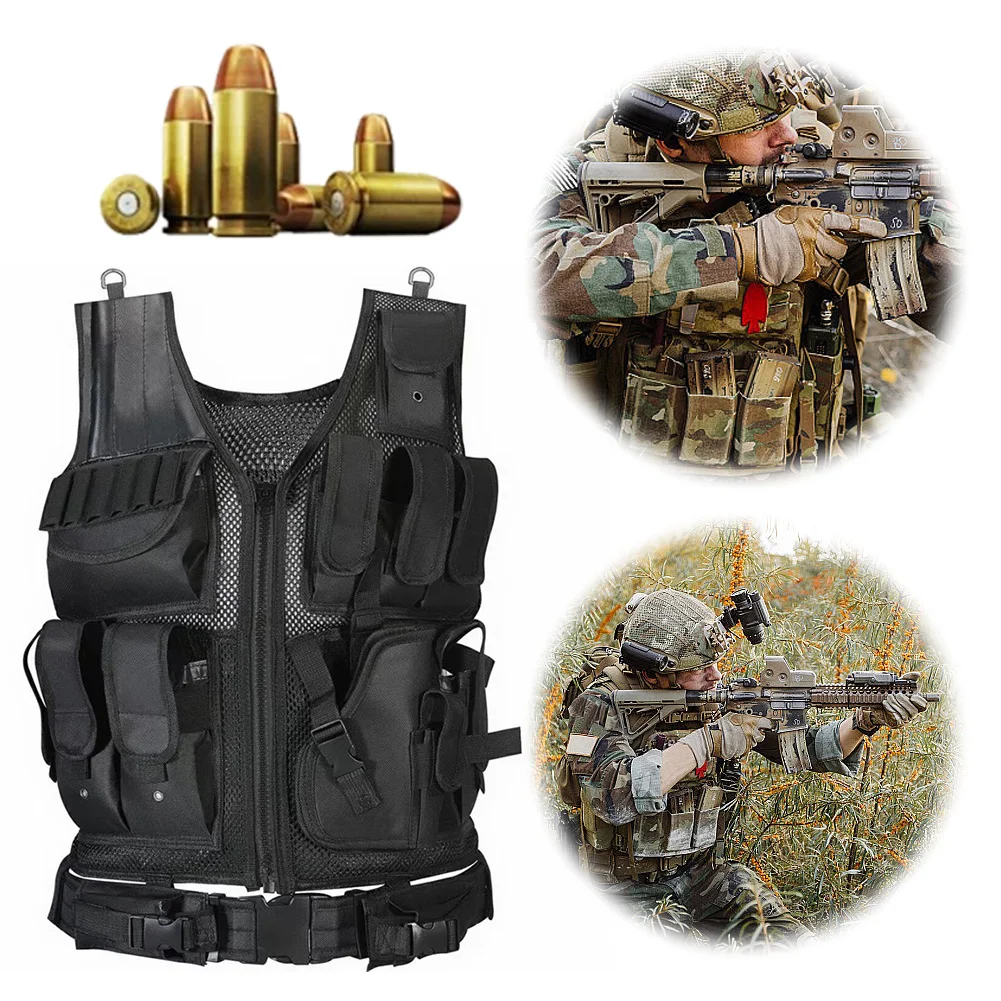 Nylon Combat Vests Adjustable Mesh Vest Multi-Pocket Hunting Vest Hunting Outdoor CS Game Airsoft Training Jacket