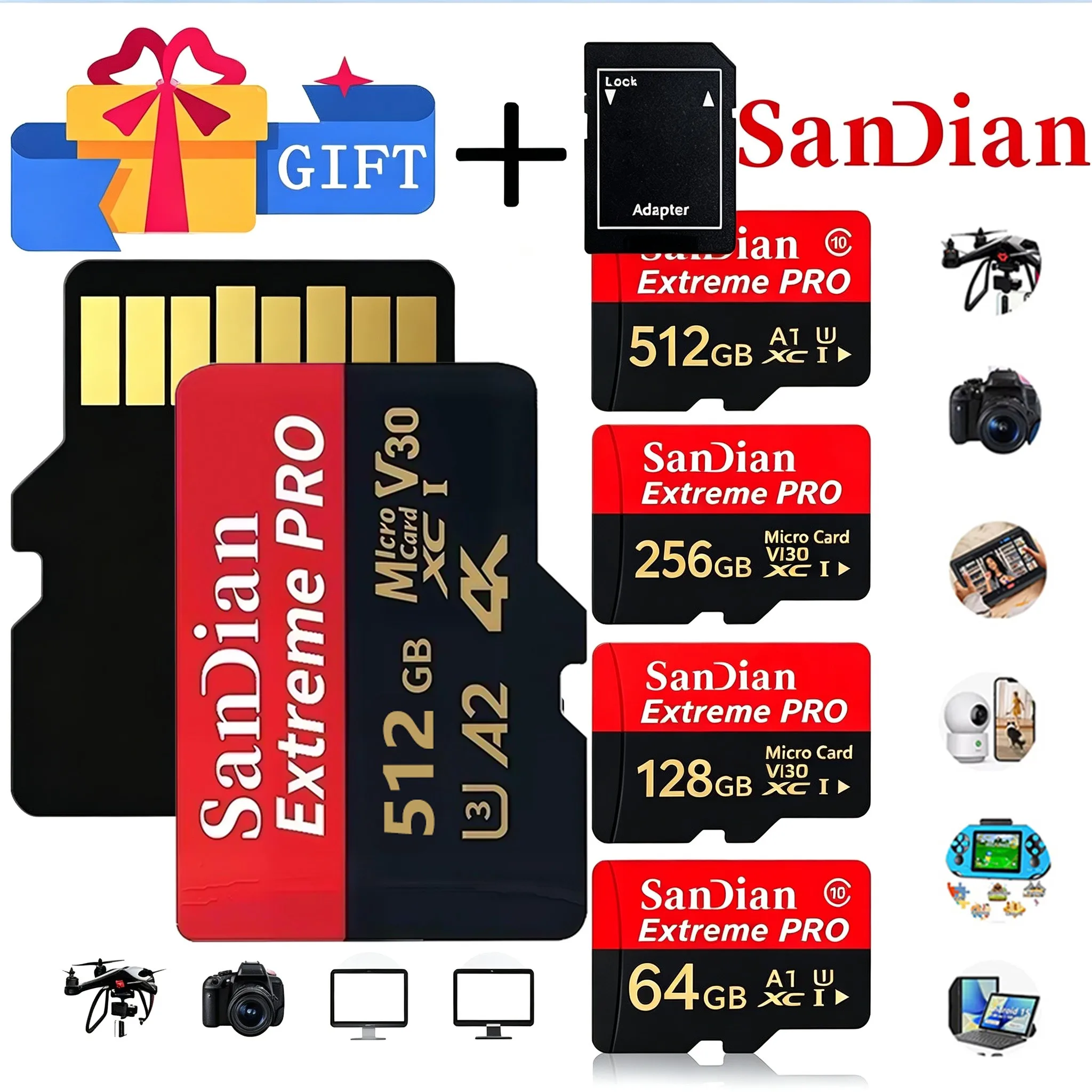 32GB 64GB 128GB Quality Micro TF SD Card Memory Card SD Cards TF Cards Low Power U3 for Drone/PC Mac/MP3 Player/Recorder/Toy