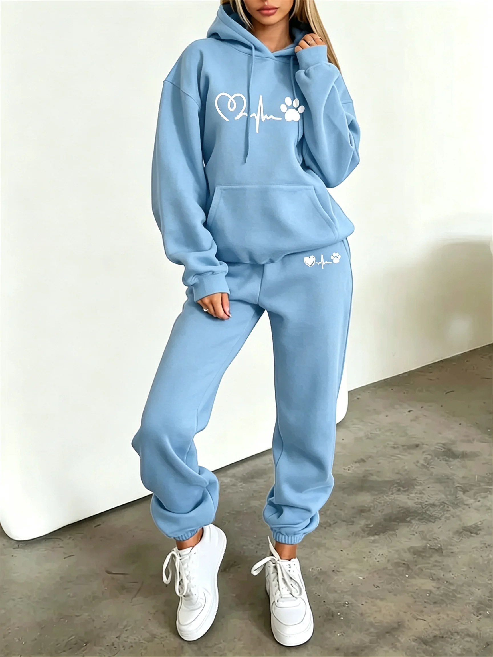Damen 2-teiliger Trainingsanzug Kapuzenpullover Jogginghose Frauen Freizeitkleidung Alltagskomfort Jogging Outdoor Streetwear Sportbekleidung Loungewear