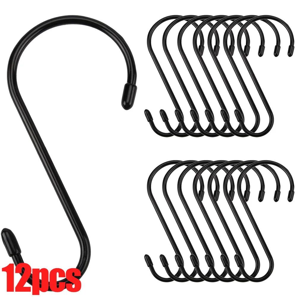 

12PCS S Hooks Home Kitchen Storage Rack Closet Clothes Bags Towels Hanging Hook Multi-function Key Hanger Picture Holders