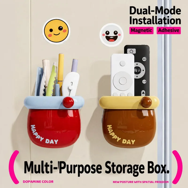 Magnetic Storage Box, Refrigerator Kitchen Clutter Organizer, Multipurpose Desktop Pen Holder Creative Stationery  Case