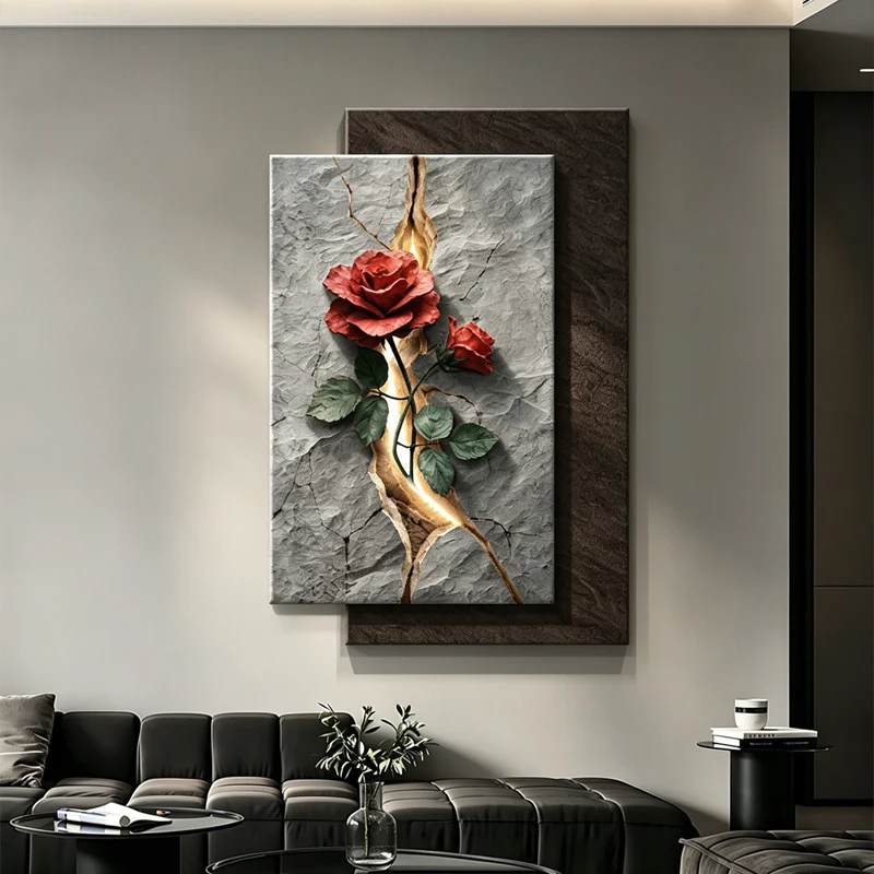 Modern Minimalist Entranceway Atmosphere Light Decorative Painting Entranceway Directly Opposite the Door Rose Flower Hanging Pa view 4