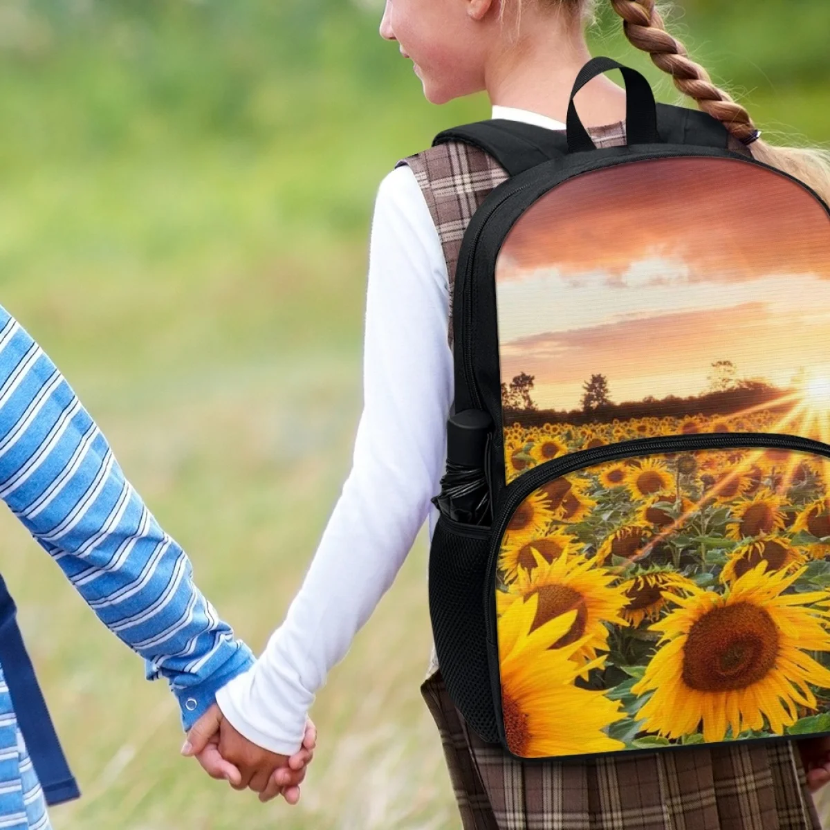 FORUDESIGNS Sunset Sunflowers Printing Schoolbags Student Fashion Multi Pocket Backpacks Travel General Purpose Convenient Book