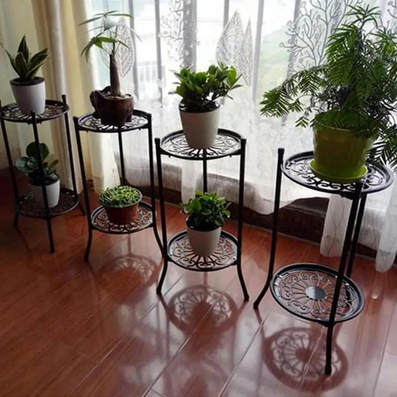 2-Tiered Tall Plant Stand Metal Plant Shelf Supports Rack for Indoor Outdoor Home Decoration Flower Pot Holder Decorative