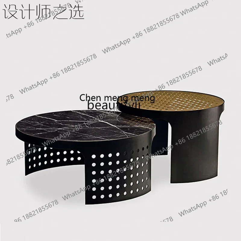 178Light luxury living room marble coffee table stainless steel round coffee table creative size child and mother tea table2936