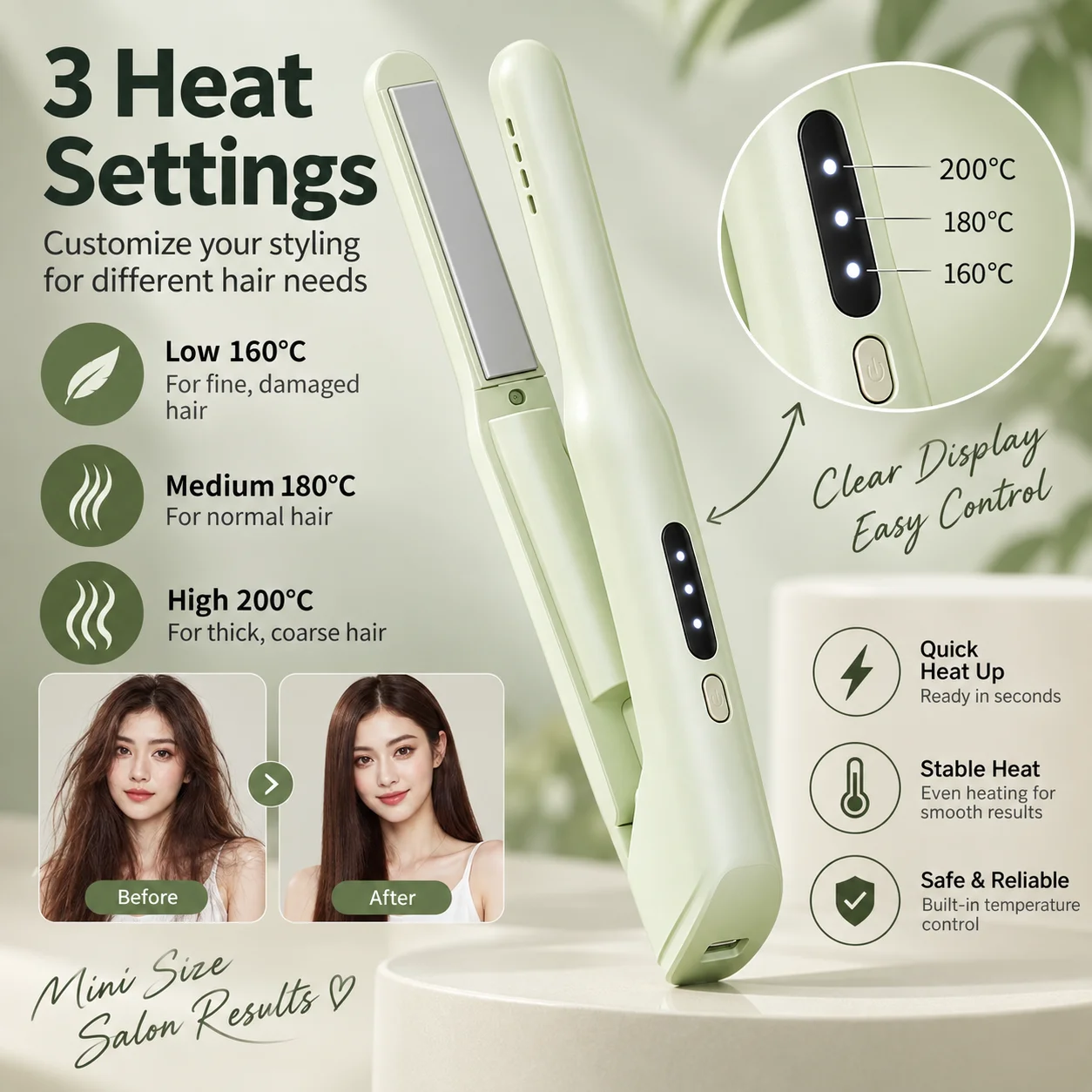 Cordless 2-in-1 Hair Straightener & Curler for Women, Mini Rechargeable Flat Iron and Curling Styling Tool, Portable Wireless Hair Styler for Straight Hair, Soft Curls & Waves, Compact Styling Iron for Short Hair, Bangs, Home & Travel